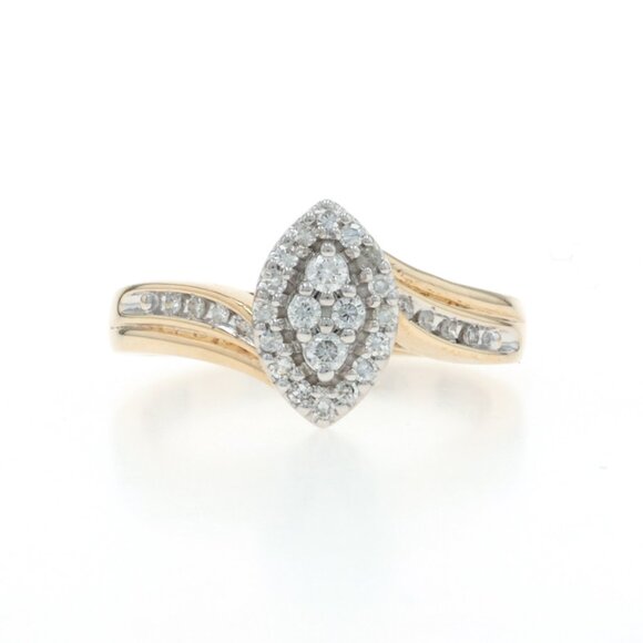 Yellow Gold Diamond Cluster Halo Bypass Ring 10k Round .25ctw Engagement - Picture 1 of 6